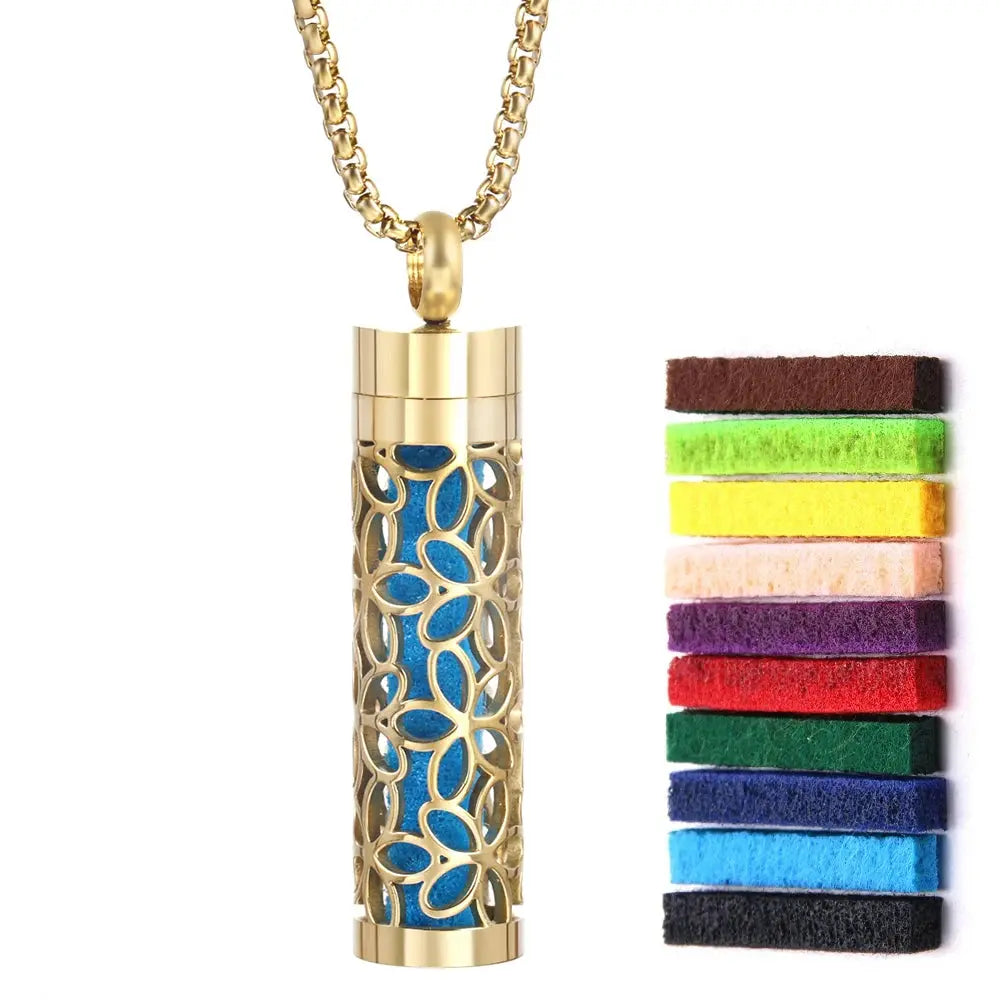 Luxurious Golden Stainless Steel Aromatherapy Necklace Diffuser - Elevate Your Scent Experience with Essential Oils and Perfumes