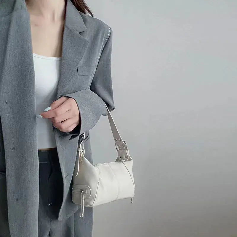Cool Drag Style Women's Underarm Bag Leather Zipper Single Shoulder Handbag Niche Design for Stylish Women NNOS