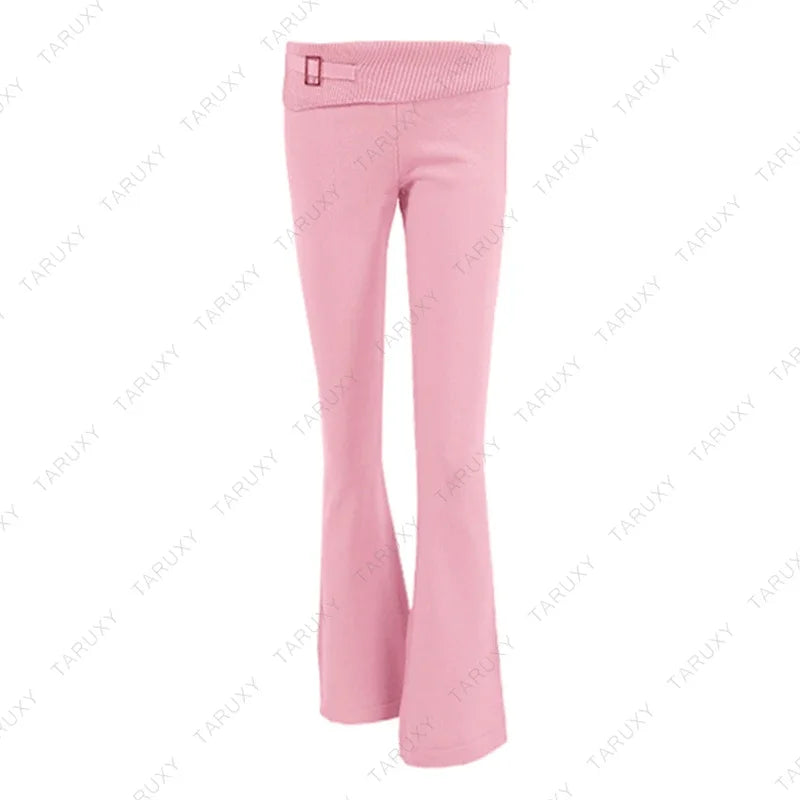 Casual Zipper Sweater Hoodie Set for Women High Waist Flare Pants Pink Knitted Y2k Two Piece Outfit Short Length Eye Catching