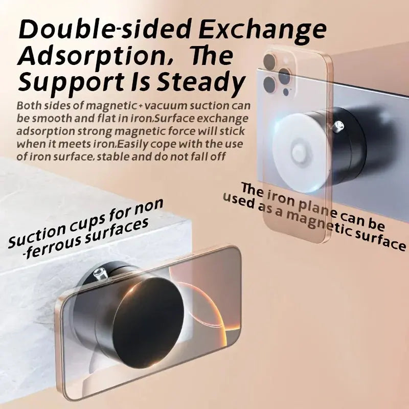 Magnetic Vacuum Suction Cup Folding Swivel Stand - Double-Sided Mobile Phone Holder for Universal Use