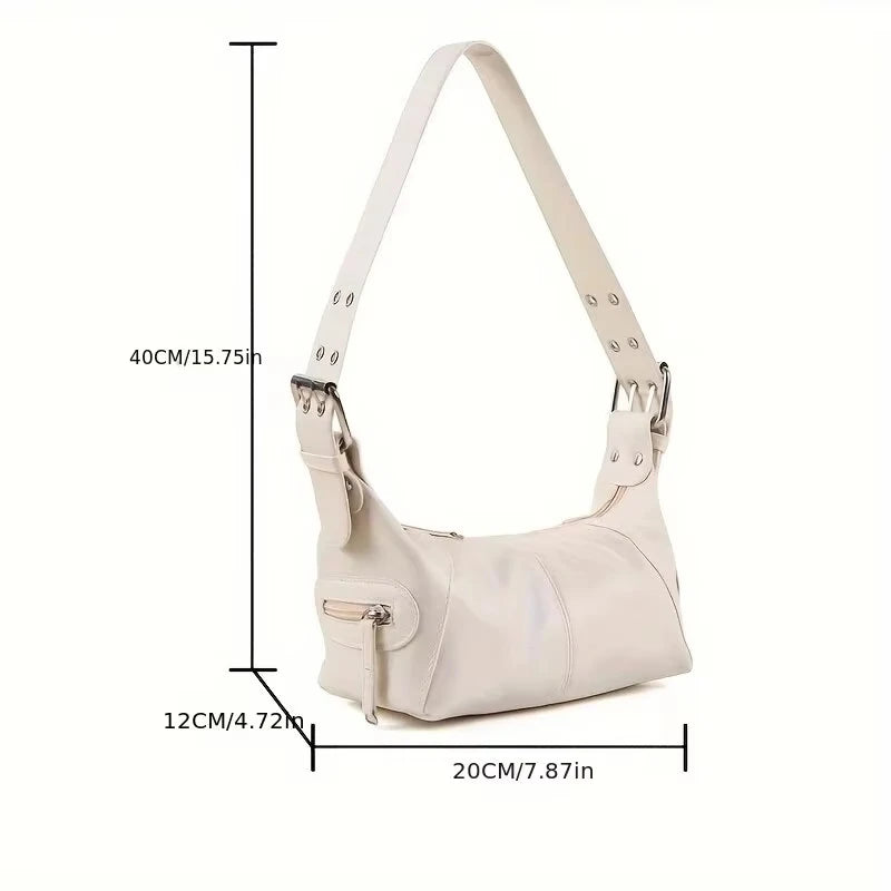 Cool Drag Style Women's Underarm Bag Leather Zipper Single Shoulder Handbag Niche Design for Stylish Women