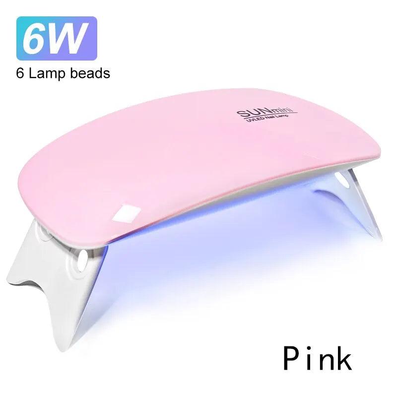 Portable 6W Mini Nail Dryer Machine with 6 LED UV Manicure Lamp for Home Use Dries Polish Varnish Quickly with USB Cable