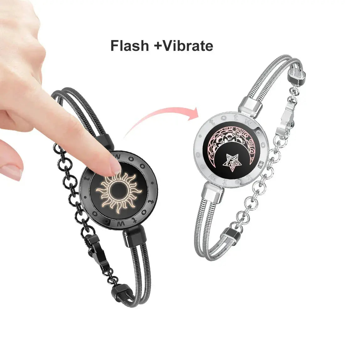 Totwoo Long Distance touch Light up&Vibrate Bracelets for Couples, Long Distance Relationship Gifts Smart Sun&Moon Love Bracelet NNOS