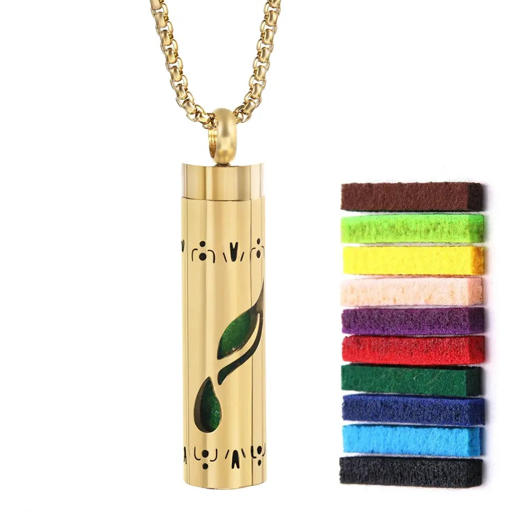 Luxurious Golden Stainless Steel Aromatherapy Necklace Diffuser - Elevate Your Scent Experience with Essential Oils and Perfumes