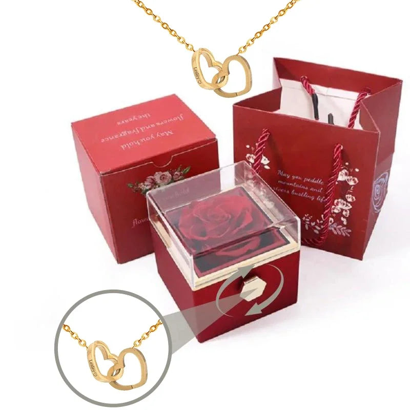 PolishedPlus Custom Names Heart Necklace Rotating Rose Box Pendant Chain Personalized Jewelry