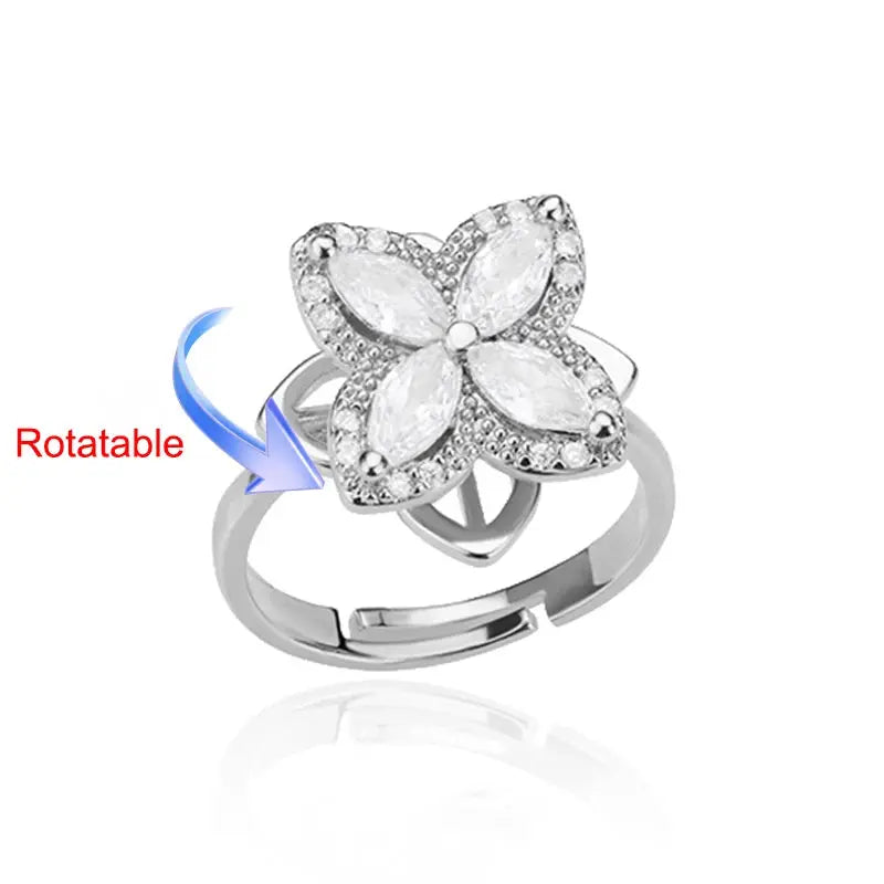 Four-Leaf Clover Rotating Anxiety Ring – Elegant Gold Stainless Steel Fidget Jewelry for Women NNOS