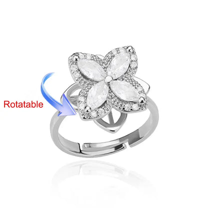 Four-Leaf Clover Rotating Anxiety Ring – Elegant Gold Stainless Steel Fidget Jewelry for Women NNOS