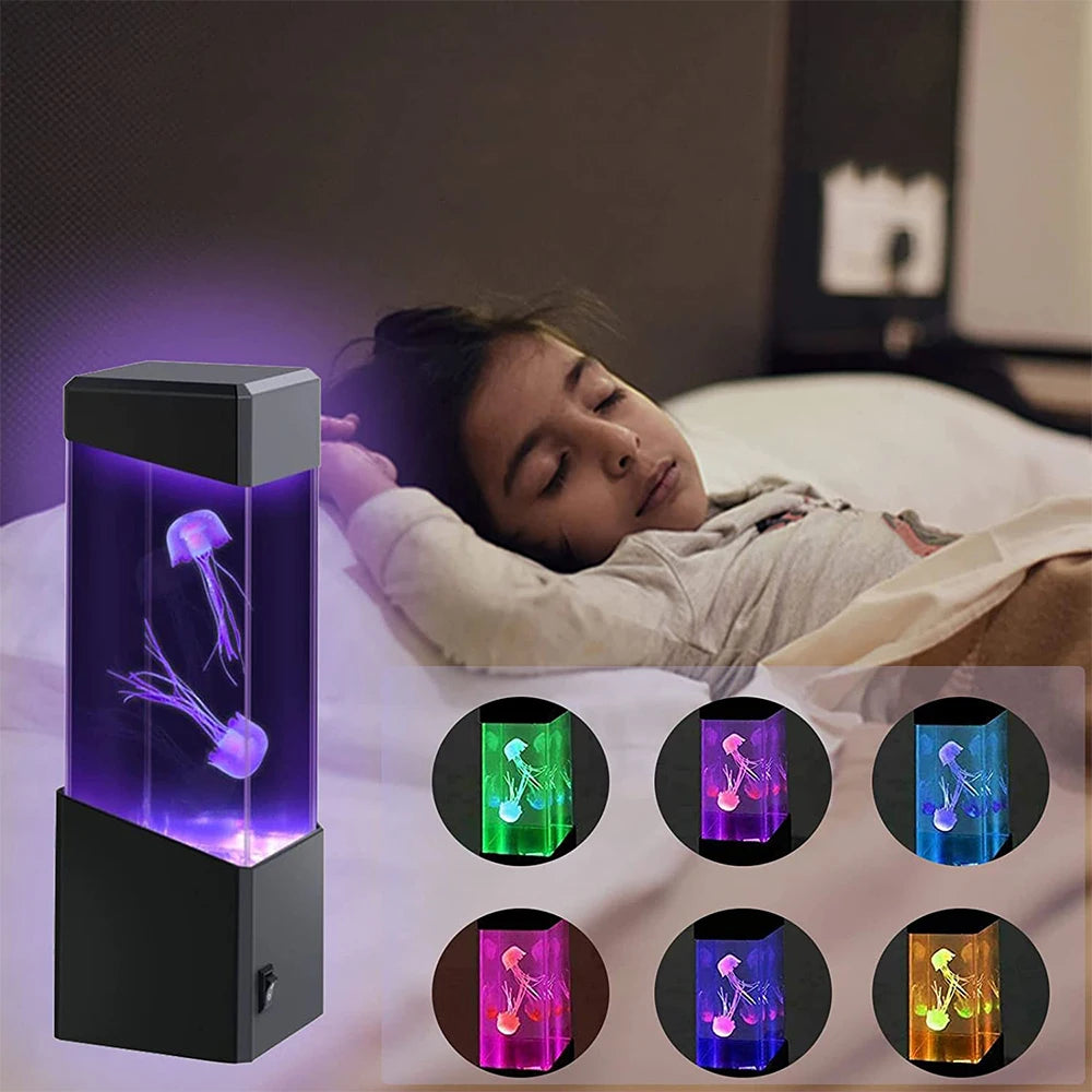 LED Jellyfish Tank Night Light Color Changing Table Lamp Aquarium Electric Mood Lava Lamp Ideal Children's Gift Home Room Decor