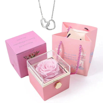 PolishedPlus Custom Names Heart Necklace Rotating Rose Box Pendant Chain Personalized Jewelry