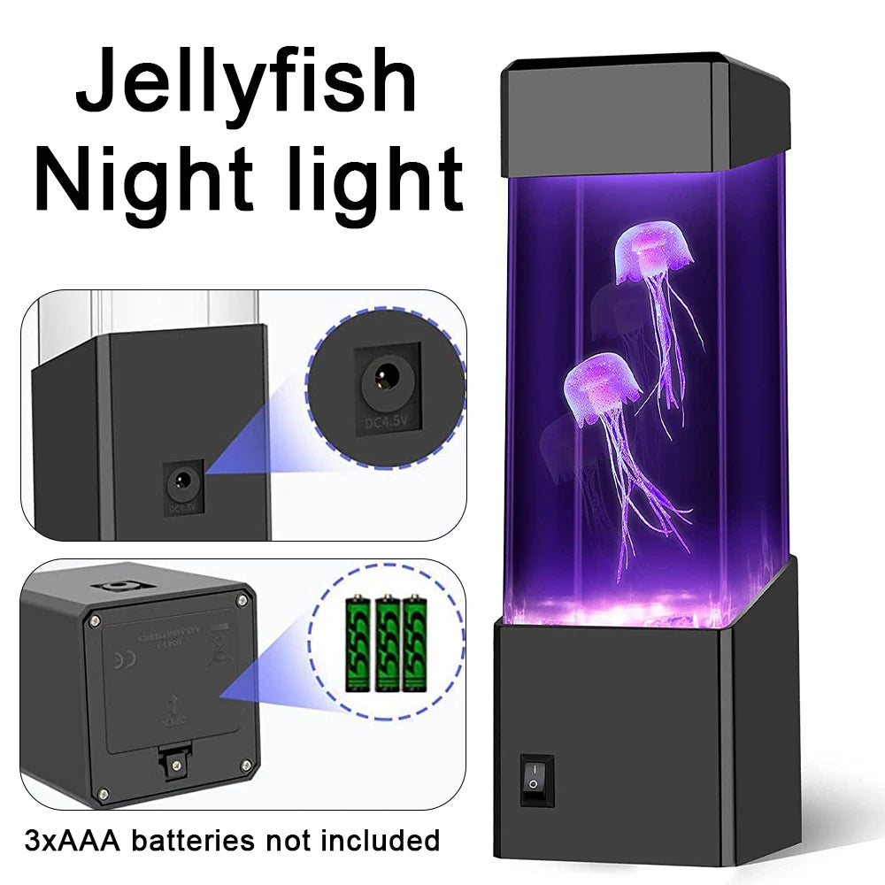 LED Jellyfish Tank Night Light Color Changing Table Lamp Aquarium Electric Mood Lava Lamp Ideal Children's Gift Home Room Decor