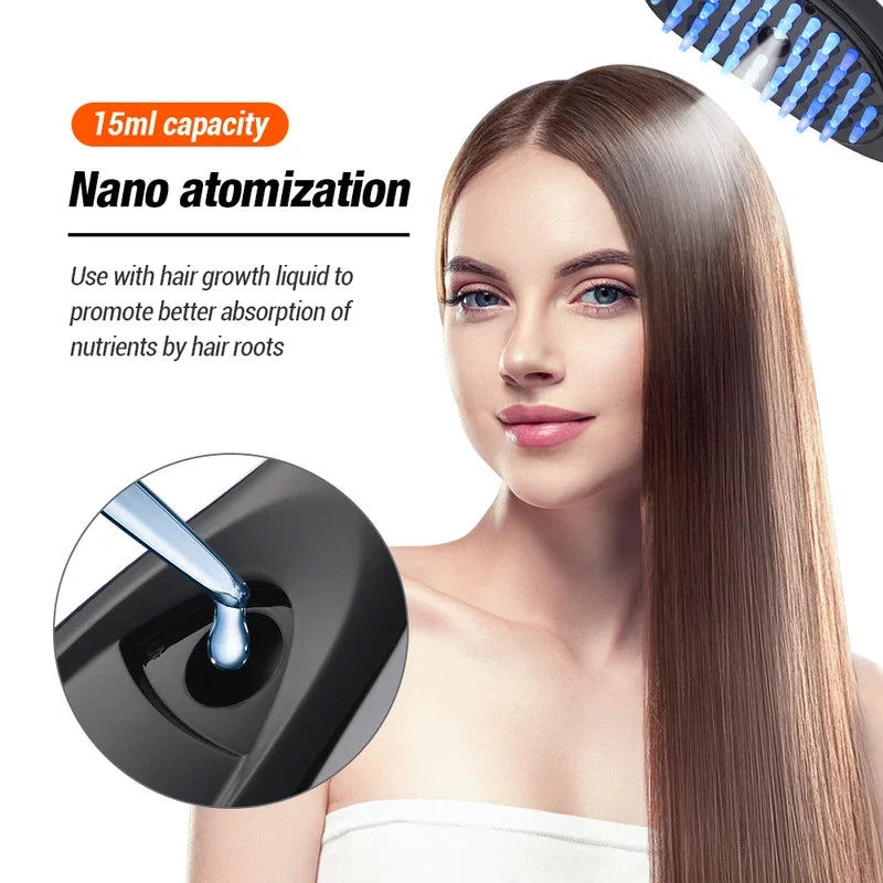 Electric Spray Massage Comb for Hair Growth Vibration Head Brush LED Anti-Hair Loss Scalp Liquid Medicine Atomizing Comb for Short, Eye-Catching Advertising