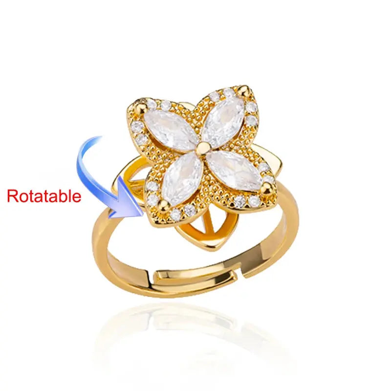 Four-Leaf Clover Rotating Anxiety Ring – Elegant Gold Stainless Steel Fidget Jewelry for Women NNOS