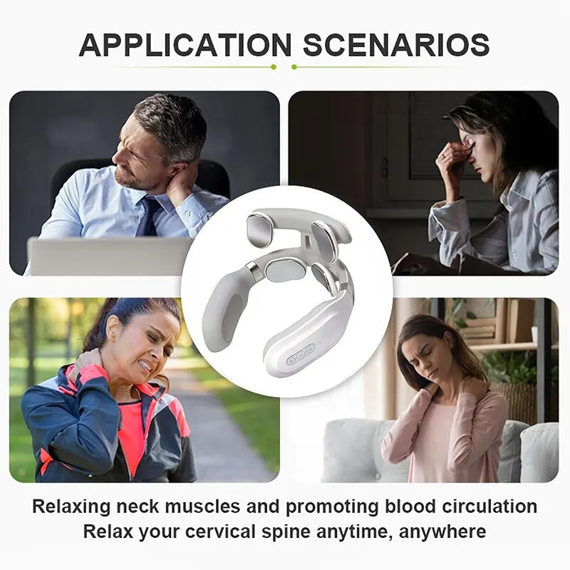 Neck Massage Machine with 4 Heads Breathing Light Vibration Hot Compress Cervical Spine Protection for Relaxation