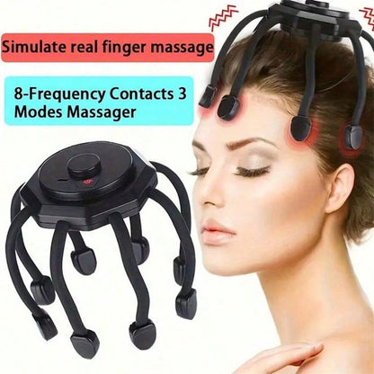 Cordless Electric Scalp Massager 360 Degree Head Relaxation with 8 Finger Tips Deep Stress Relief Ideal Holiday Gift