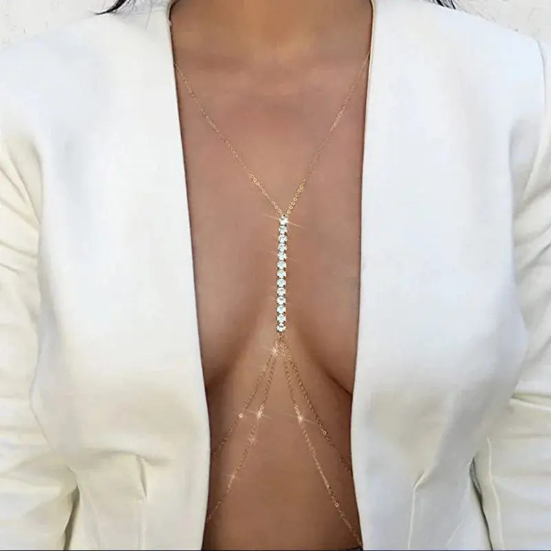 Stonefans Simple Handmade Rhinestone Cross Bra Chain Harness for Women Festival Accessories Sexy Bra Chest Chain Body Jewelry NNOS