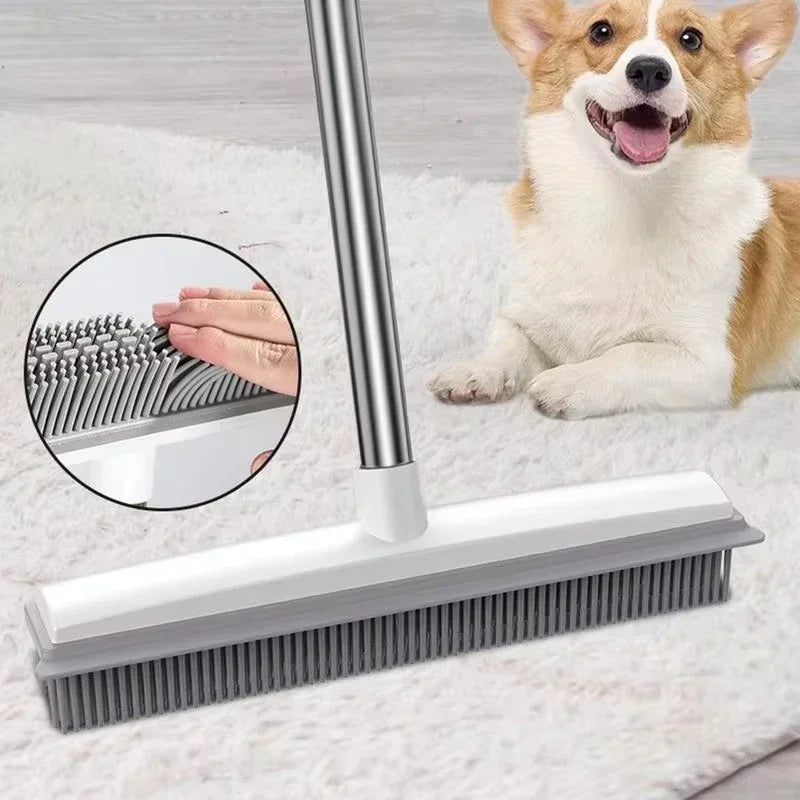 Professional Rubber Broom and Carpet Rake for Effective Pet Hair Removal on Various Surfaces - Scratch-Free Sweeping Solution