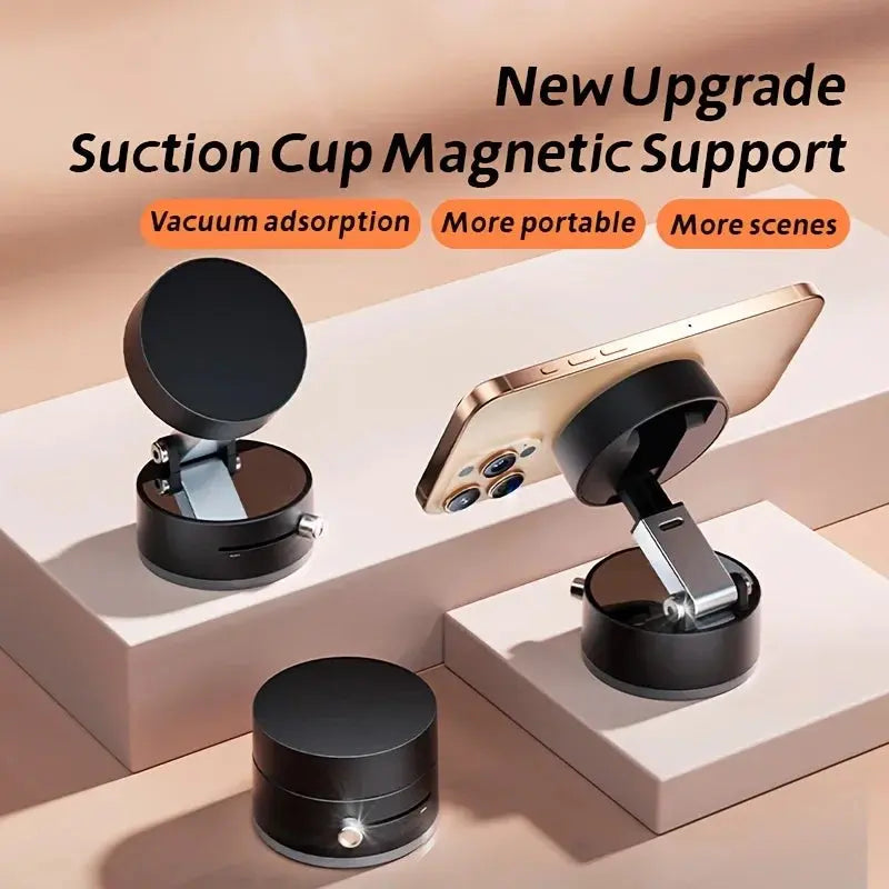 Magnetic Vacuum Suction Cup Folding Swivel Stand - Double-Sided Mobile Phone Holder for Universal Use