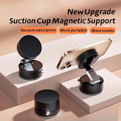 Magnetic Vacuum Suction Cup Folding Swivel Stand - Double-Sided Mobile Phone Holder for Universal Use
