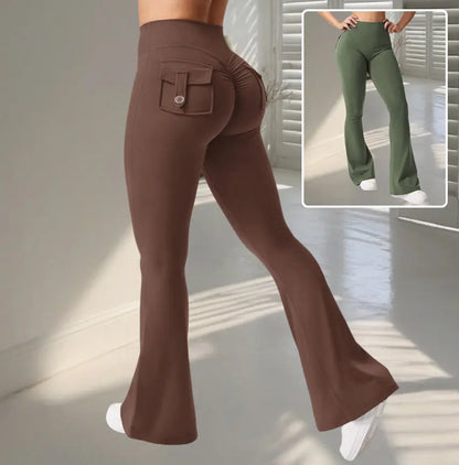 Yoga Fitness Flared Pants With Pockets Ins Fashion Slim High Waist Sports Trousers  Scrunch Butt Booty Workout Lifting Leggings product image