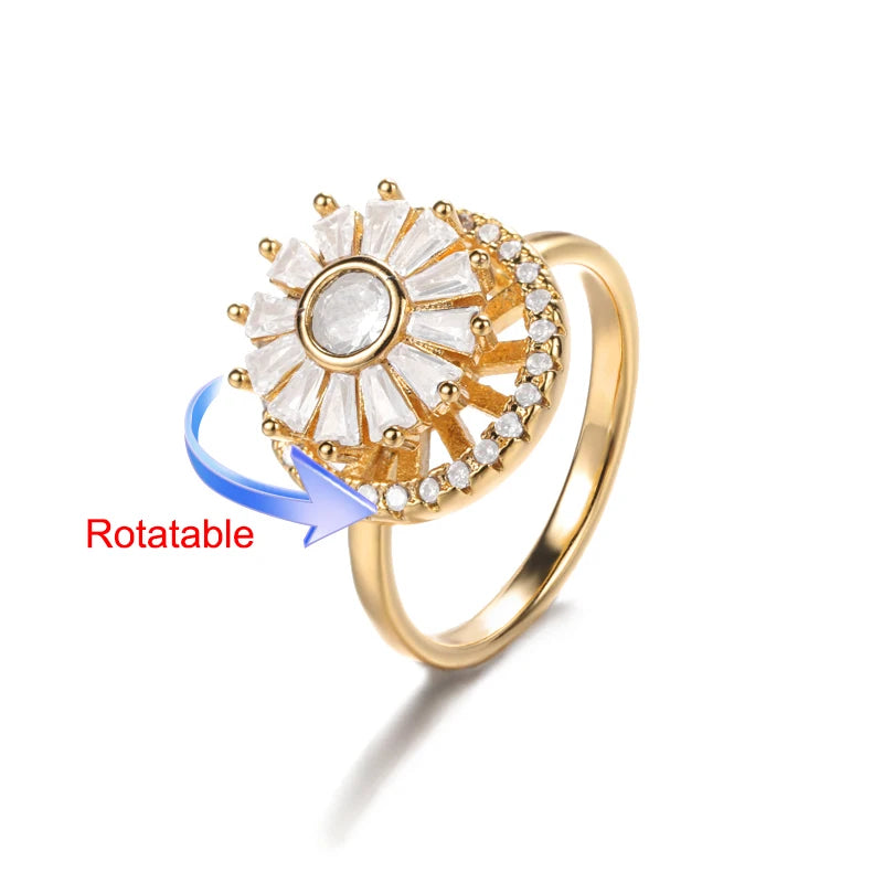 Elegant Adjustable Gold Stainless Steel Four Clover Rotating Anxiety Ring - Perfect Wedding Jewelry Gift for Women