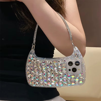 Glam Up Your Style: Rhinestone Handbag Phone Case for iPhone 16 Pro, 15 Pro Max, 14, 13 Pro Max & 12 - Perfect for Apple Lovers!