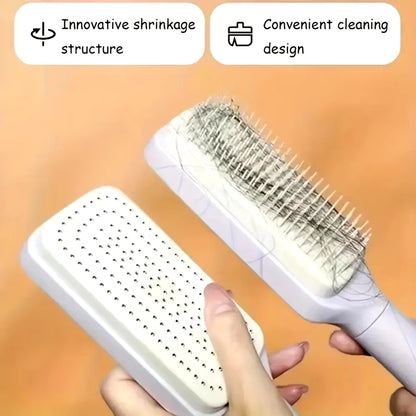 Self-Cleaning Rotatable Hair Brush with Massage Air Cushion and Retractable Design for Women - Anti-Static Smoothing Comb