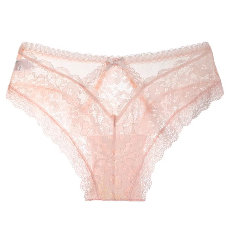 Seductive Women's Lace Triangle Panties with Bow Detail - Low Waist Hollow Out Intimates