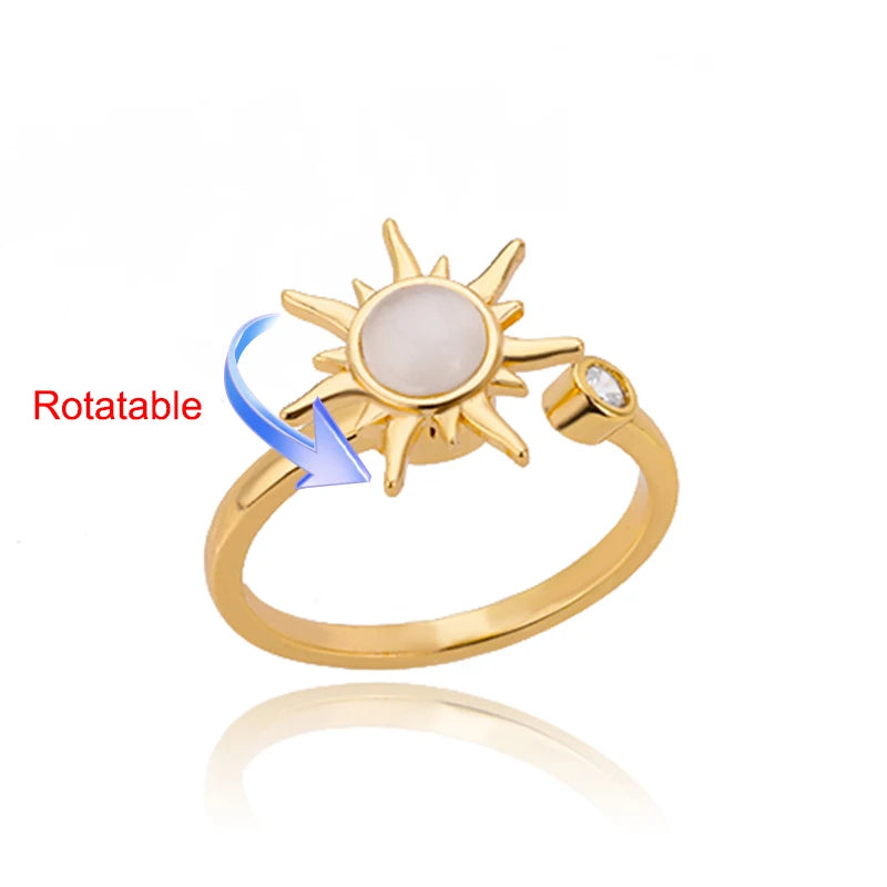 Elegant Adjustable Gold Stainless Steel Four Clover Rotating Anxiety Ring - Perfect Wedding Jewelry Gift for Women