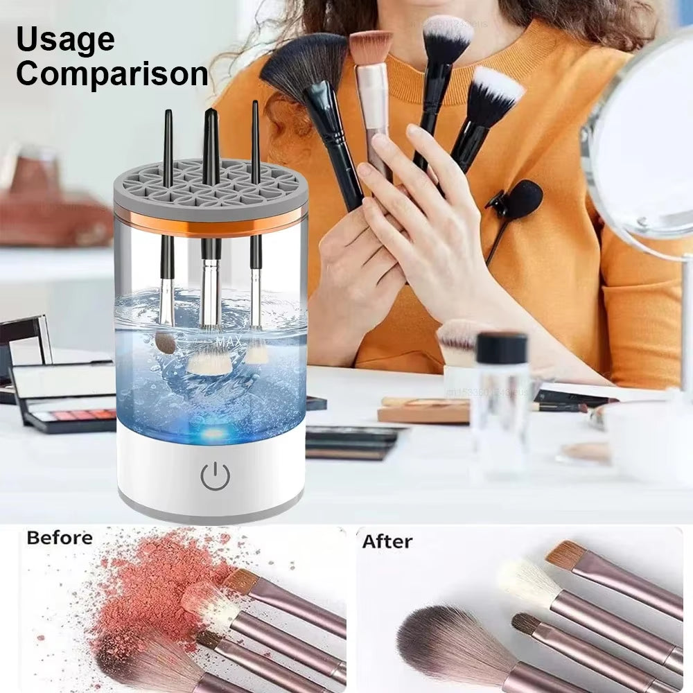 Portable USB Electric Makeup Brush Cleaner and Drying Rack - 3-in-1 Quick Cleaning Tool