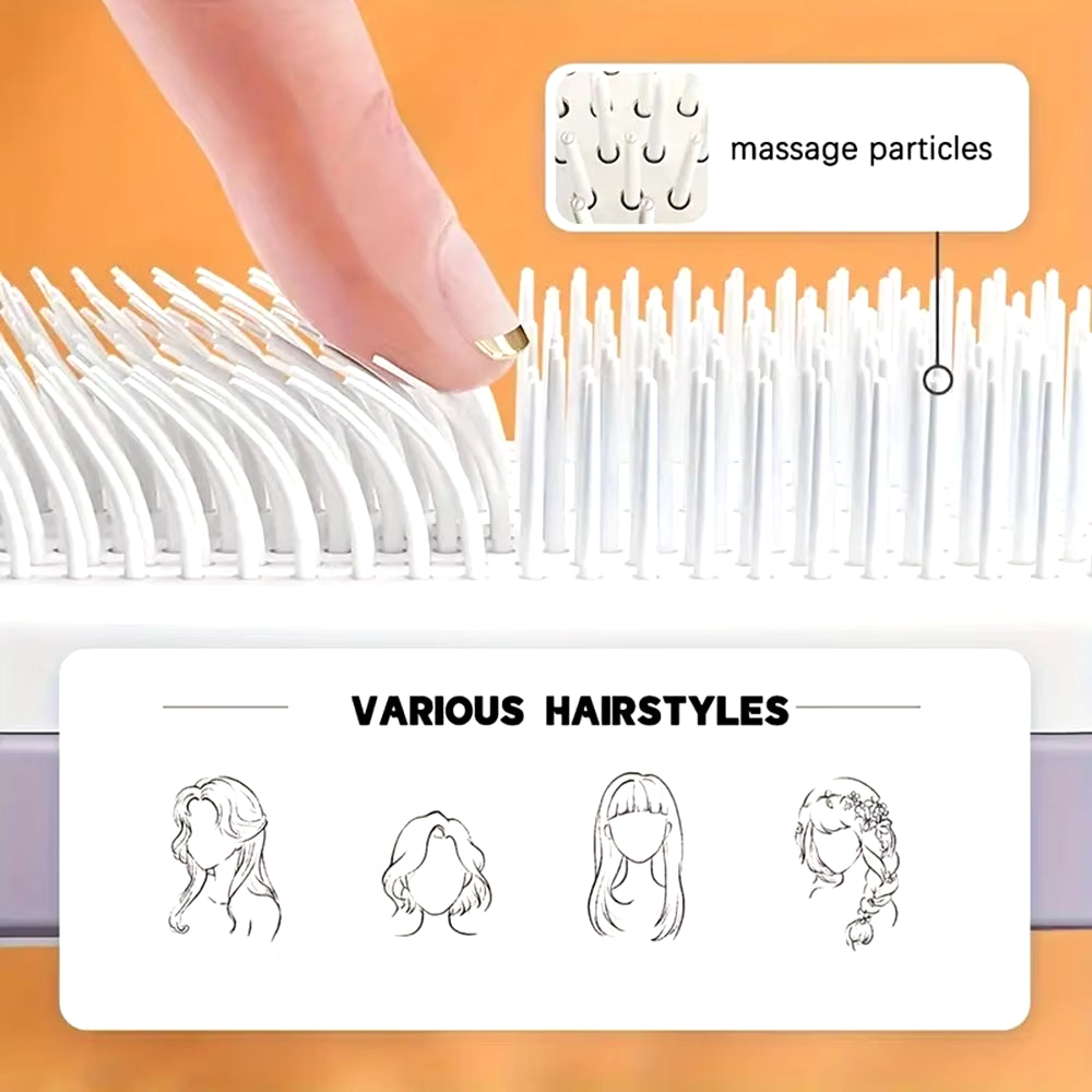 Self-Cleaning Rotatable Hair Brush with Massage Air Cushion and Retractable Design for Women - Anti-Static Smoothing Comb