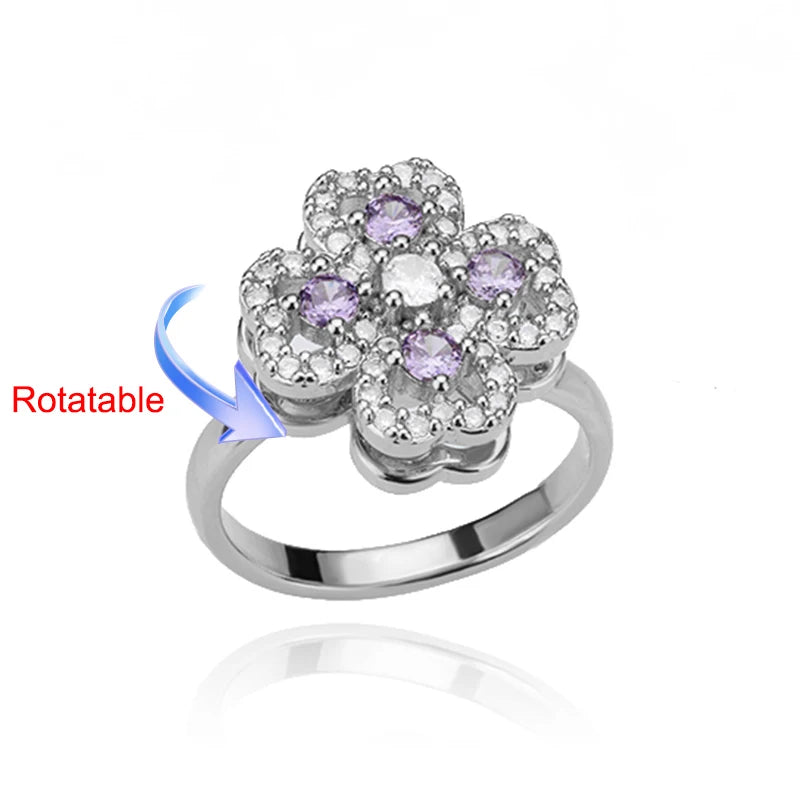 Elegant Adjustable Gold Stainless Steel Four Clover Rotating Anxiety Ring - Perfect Wedding Jewelry Gift for Women