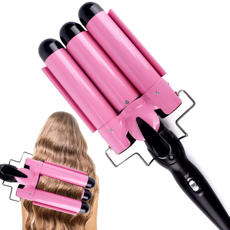 Ceramic Triple Barrel Hair Curling Iron - Professional Waver and Styling Tool