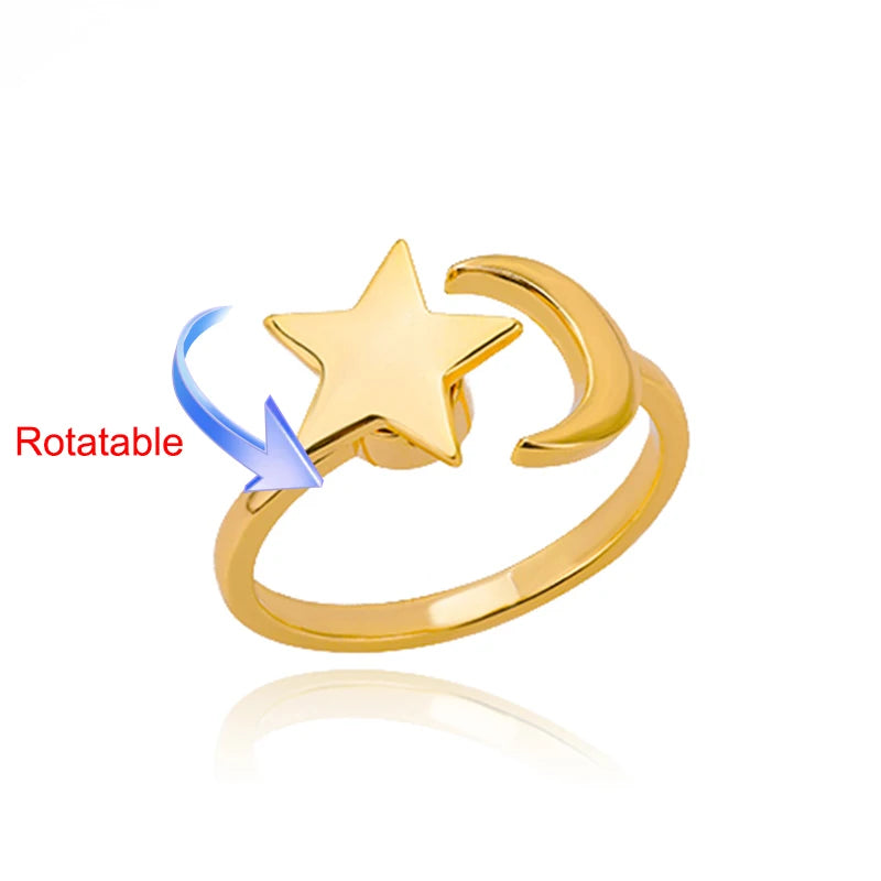 Elegant Adjustable Gold Stainless Steel Four Clover Rotating Anxiety Ring - Perfect Wedding Jewelry Gift for Women