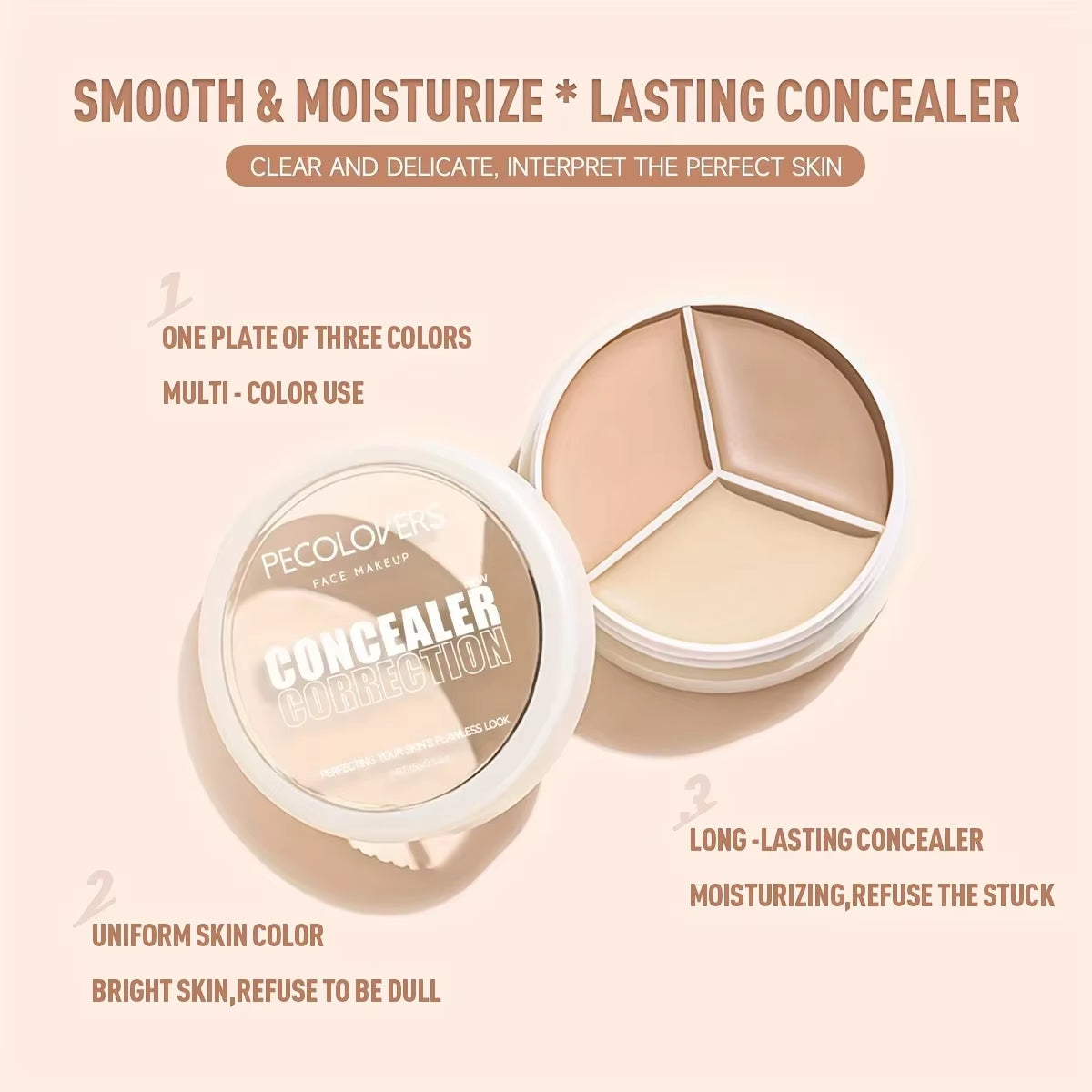 Ultimate Multifunctional Concealer Palette - Creamy Texture for Flawless Skin, Acne Marks & Dark Circles, 3 Colors for Lasting Brightening Effects