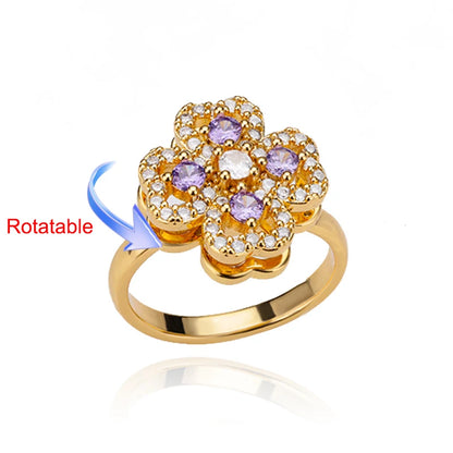 Elegant Adjustable Gold Stainless Steel Four Clover Rotating Anxiety Ring - Perfect Wedding Jewelry Gift for Women