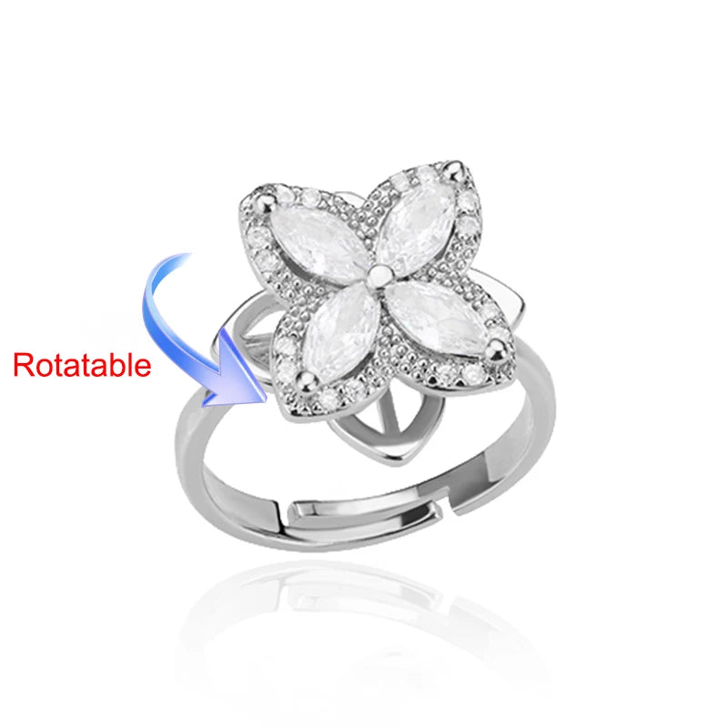 Elegant Adjustable Gold Stainless Steel Four Clover Rotating Anxiety Ring - Perfect Wedding Jewelry Gift for Women