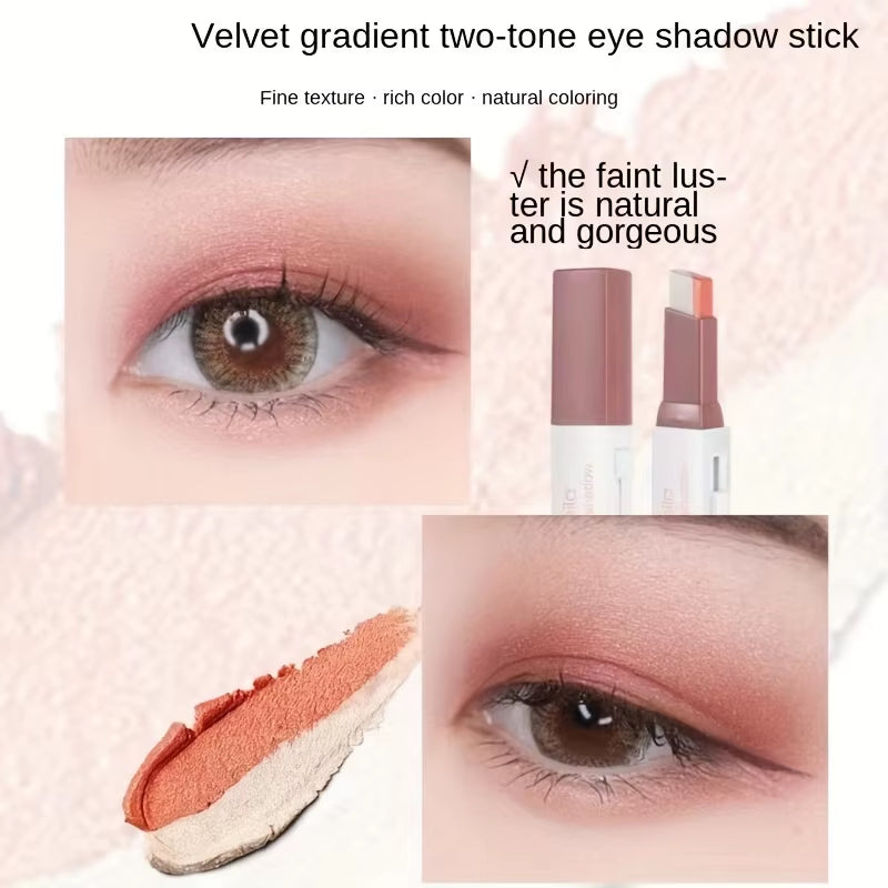 Two-Tone Gradient Eye Shadow Stick for Effortless Dimensional Enhancement Without Disrupting Makeup