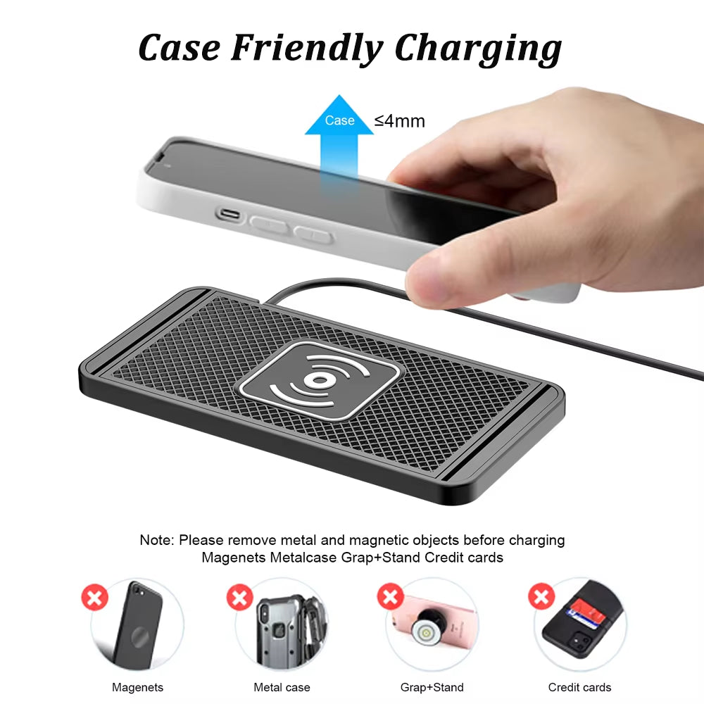 15W Non-Slip Silicone Wireless Charging Mat & Car Dashboard Stand for iPhone 15/14/13/12 - Dual-Function Convenience!