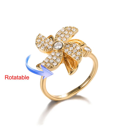 Elegant Adjustable Gold Stainless Steel Four Clover Rotating Anxiety Ring - Perfect Wedding Jewelry Gift for Women